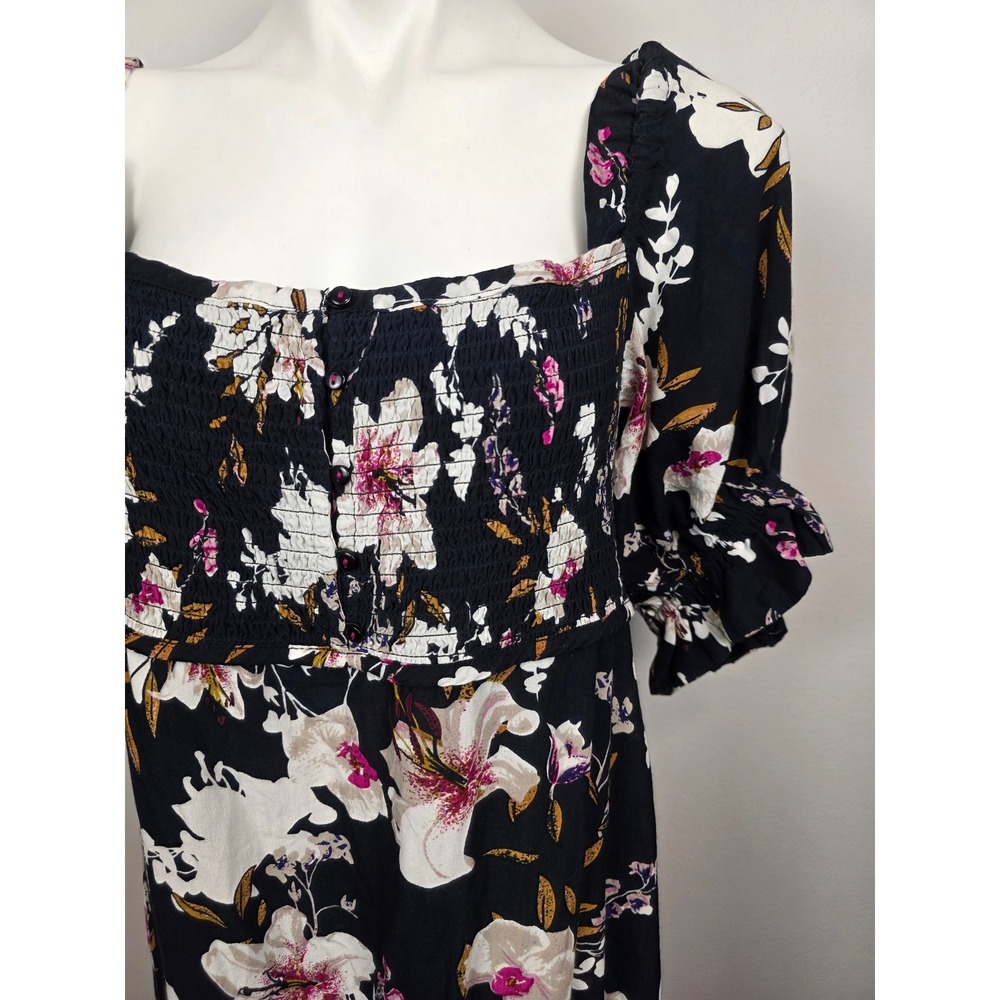 By Anthropologie Puff Sleeve Smocked Square Neck Floral Maxi Dress Tie Back M - Picture 3 of 9